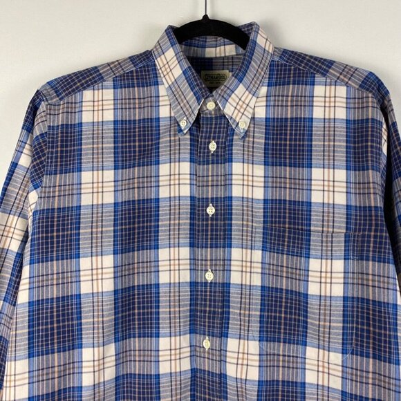Gitman Bros Plaid Button Down Shirt Mens L Blue White 100% Cotton Made in USA - Picture 2 of 10